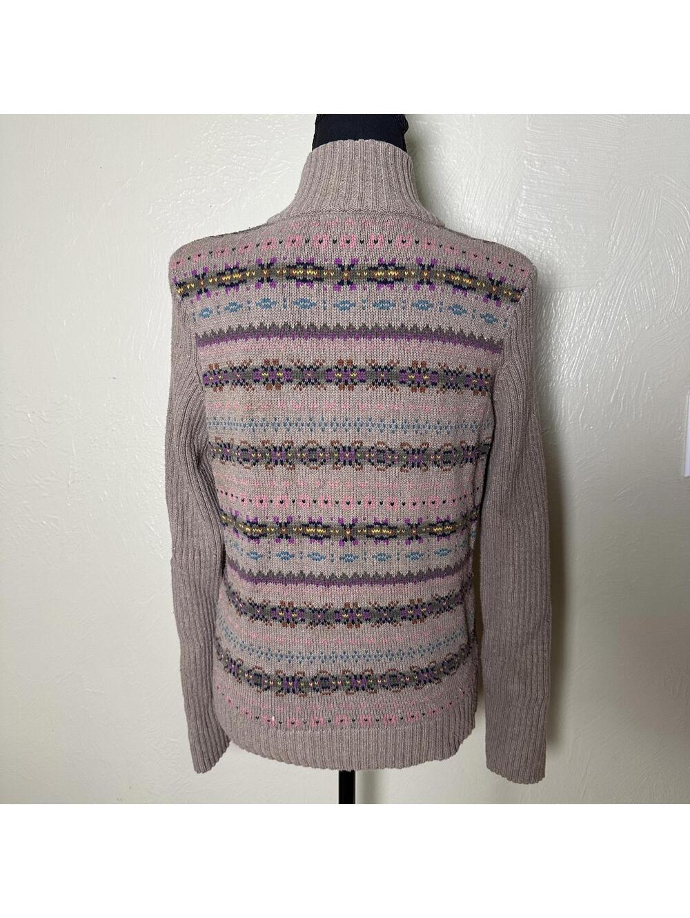 Chaps Cotton Blend Zip Cardigan Ribbed Sleeve Neutral Cottagecore Sweater - Picture 5 of 7